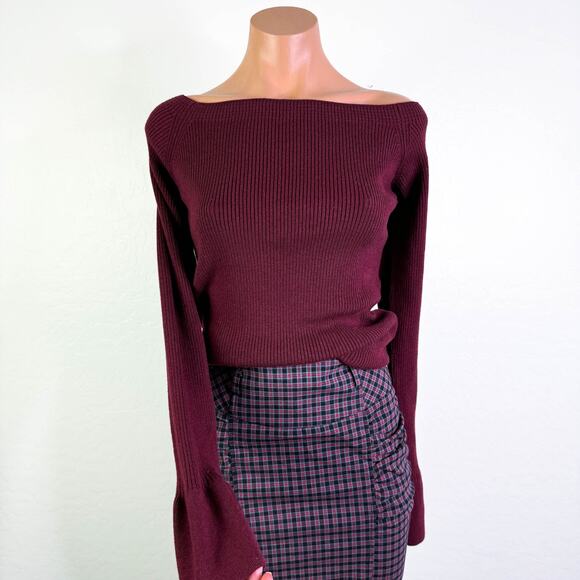 7 For All Mankind Wool Blend Boat Neck Ribbed Knit Sweater Top Burgundy XL NWT - Picture 11 of 11